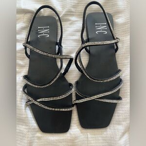 INC International Concepts Women's Black Sandals with Rhinestone Straps